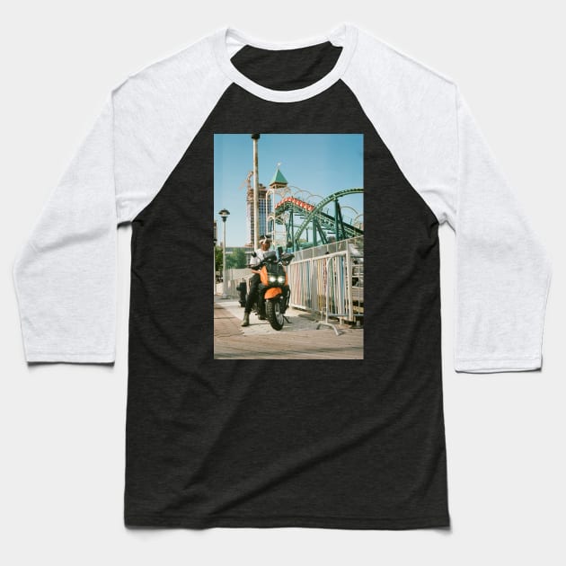 Man on a scooter Baseball T-Shirt by Piphoto Designs